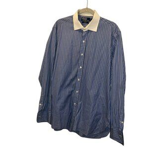 polo ralph lauren classic blue white stripe contrast ollar dress shirt t…